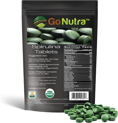 Go Nutra Organic Spirulina Tablets 3000mg Per Serving 720 Tablets - Superfo...