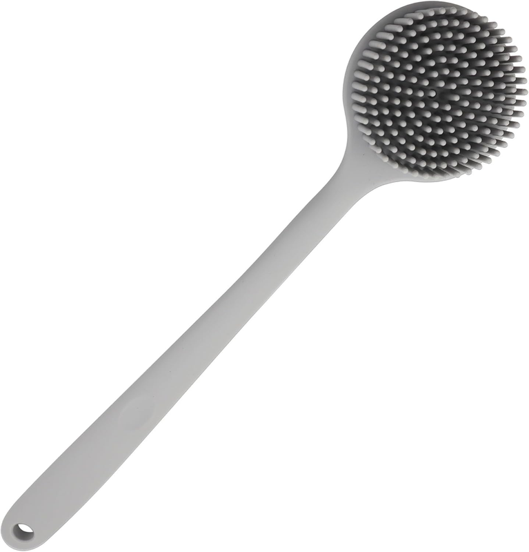 Silicone Back Scrubber for Shower Bath Body Brush with Long Handle (Gray)