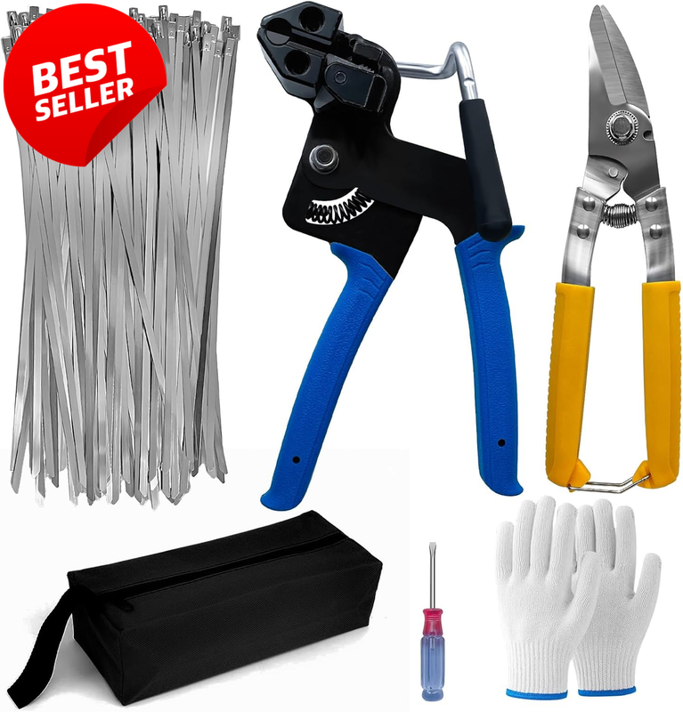 Metal Zip Tie Gun Tool One Hand Operation 100PCS Stainless Cable Ties - US