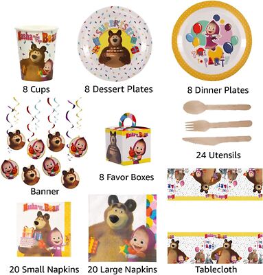 Masha and The Bear Party In A Box Cartoon Birthday Favor Boxes Decor Mighty Mojo