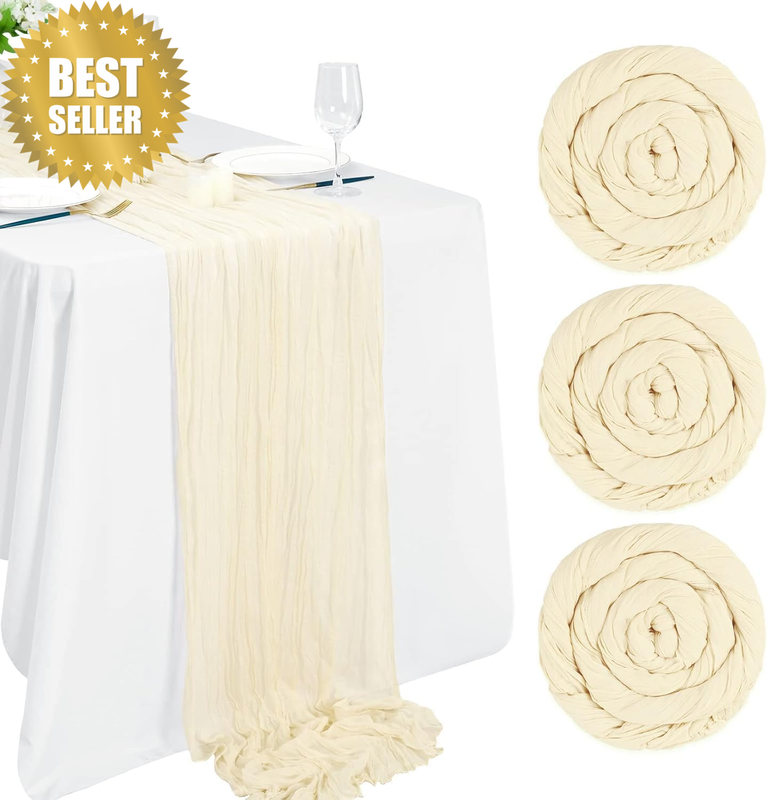 Ivory Cheesecloth Table Runner 3 Pack, 10Ft X 35 Inch Gauze Table Runner Boho We