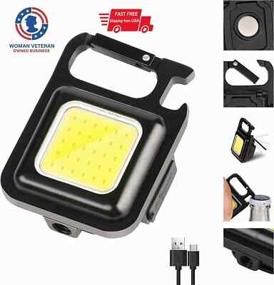 Mini COB Work Light Rechargeable LED Flashlight Portable Keychain Torch Lamp US