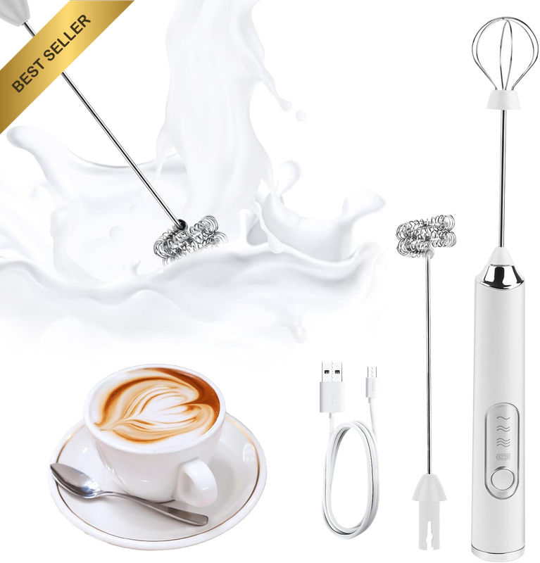 Electric Milk Frother USB Rechargeable Stainless Steel Whisk 3 Speeds Steamer St
