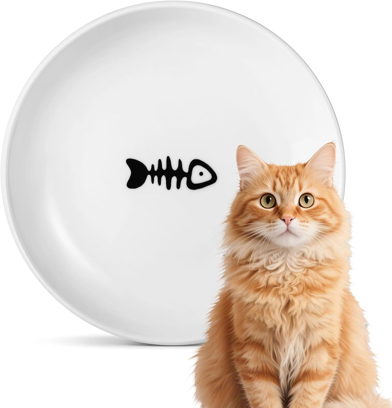 2PC Ceramic Pet Bowl Shallow Durable Microwave Dishwasher Safe Cats