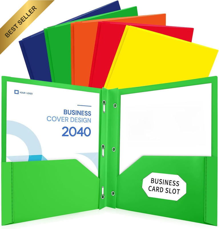 Two-Plastic Pocket Folder with 3 Prongs,Heavy Duty, Letter Size,Colored File Fol