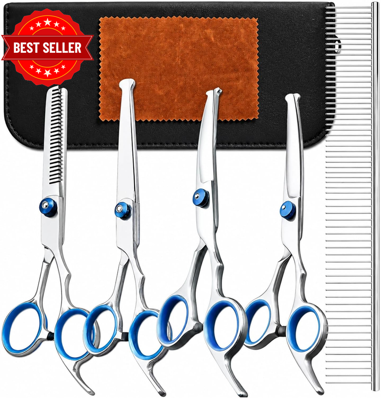​ 6-In-1 Professional Pet Grooming Scissors Kit: Heavy Duty Titanium Coated 4CR 