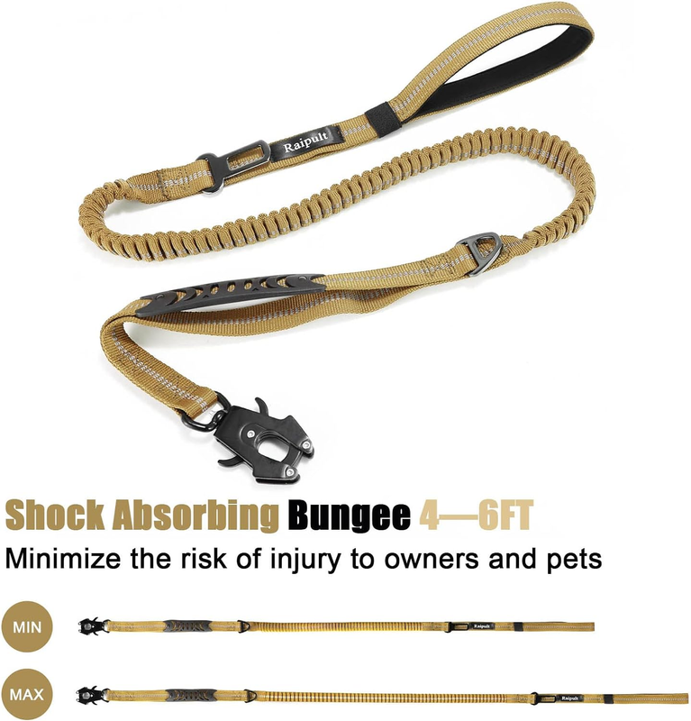 Raipult Heavy Duty Tactical Bungee Dog Leash, 4-6FT No Pull Dog Leash with Quick