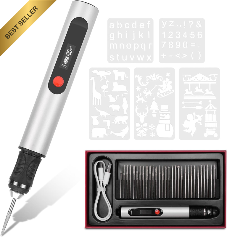 Engraving Pen Kit, Cordless Engraver Etching Pen with 30 Bits, USB Portable Rota