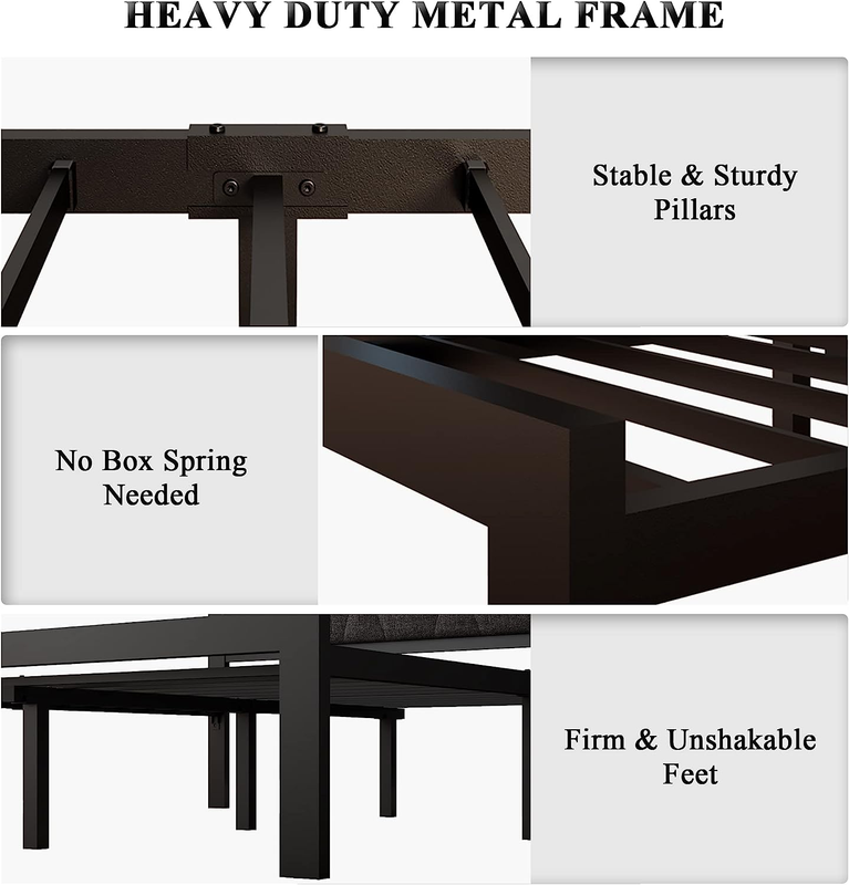Full Size Metal Platform Bed Frame with Upholstered Headboard, Upgraded Heavy Du