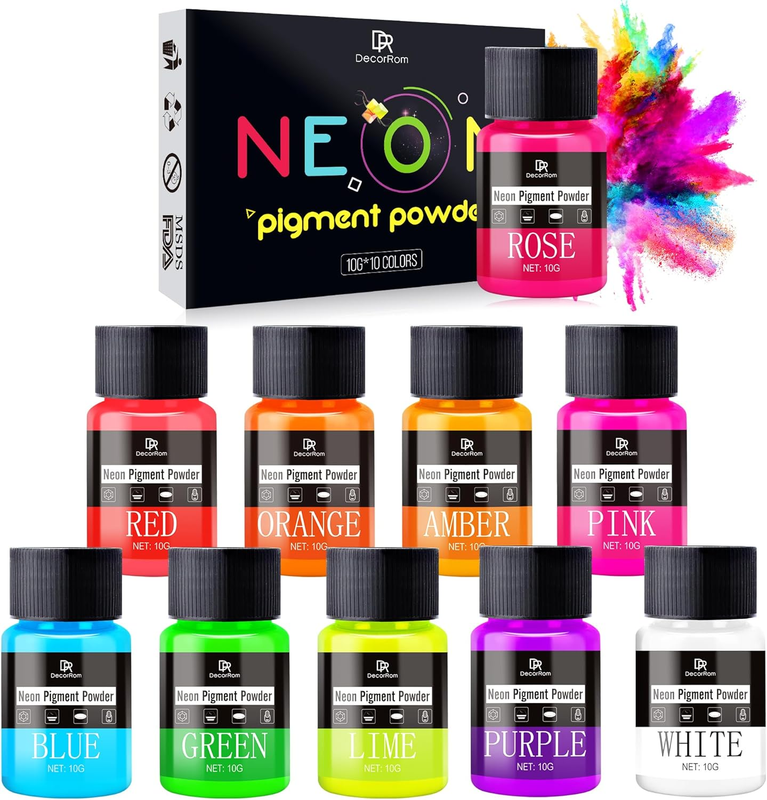 Neon Pigment Powder - 10 Colors Fluorescent Mica Powder for Epoxy Resin, Nail Ar