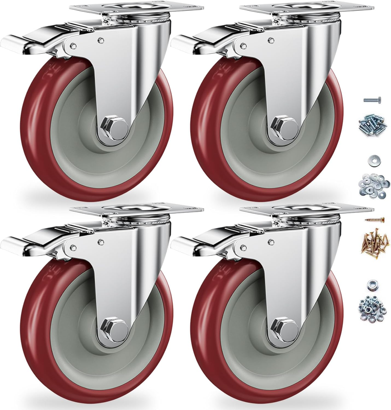 Casters Set of 4 Heavy Duty - Caster Wheels 5 Inch, Locking Casters, Swivel Cas