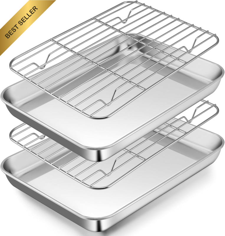 Baking Sheet with Rack Set [2 Pans + 2 Racks], Stainless Stee Pan with Cooling R