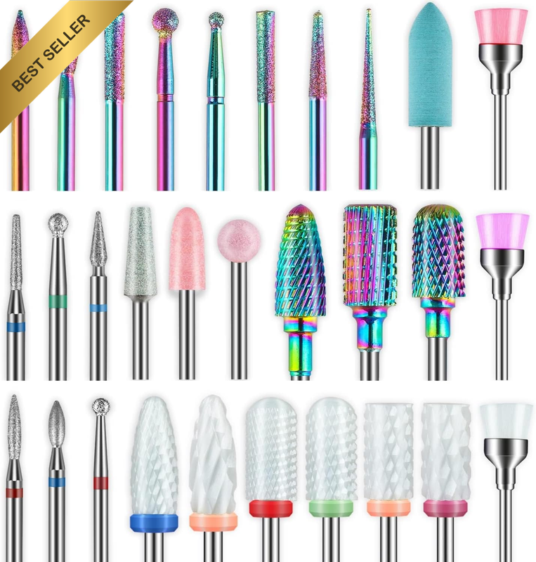 30Pcs Nail Drill Bits Set - 3/32 Inch Carbide, Ceramic, Diamond Bits for Electri