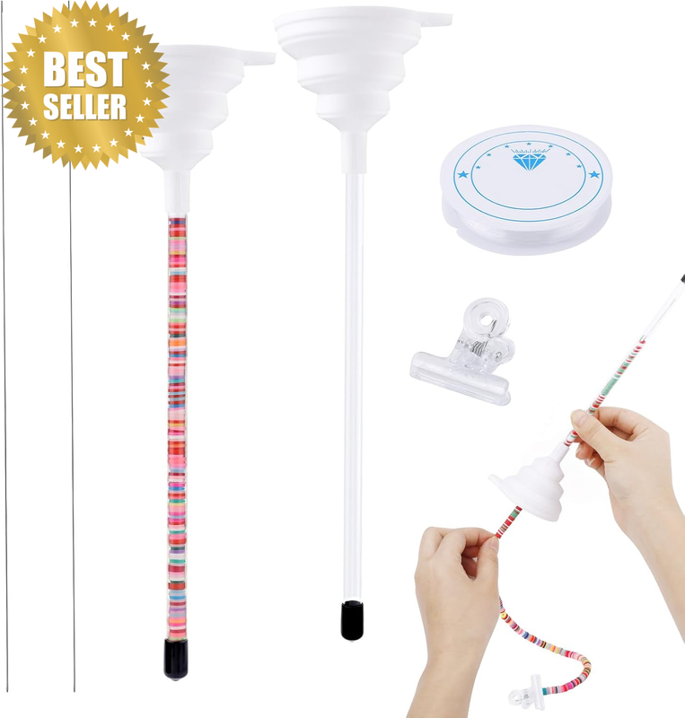 6Pcs Beading Tools Kit, 2 Beading Funnels 2 Beading Needles with Clip and Thread