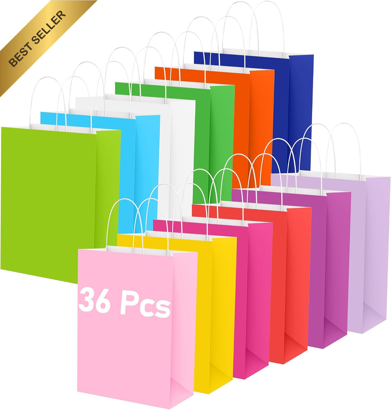 36Pcs 12-Color Small Paper Gift Bags with Handle for Party & Goody | 12 Colors,