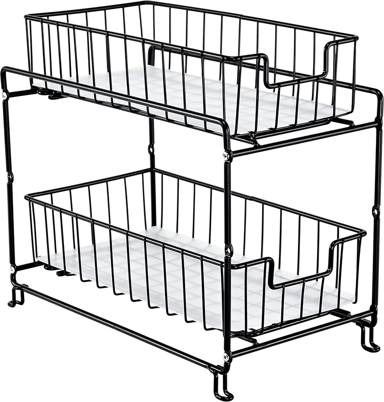 Stackable 2 Tier Bathroom Organizer Pull-Out Sliding Drawer/