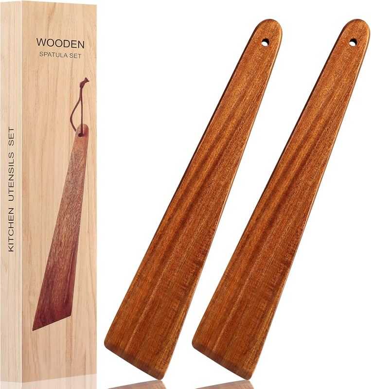12″ Teak Wooden Spatula, Kitchen Spatula Turner, Egg Scraper, Flat Wooden Turner