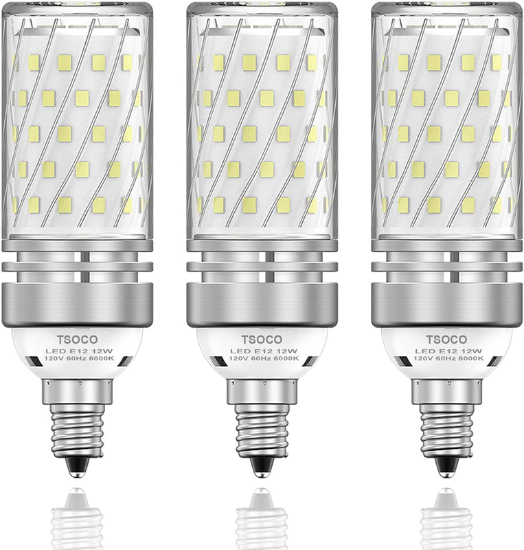 TSOCO E12 LED Bulbs,12W LED Chandelier Light Bulbs,100 Watt Equivalent,6000K Day