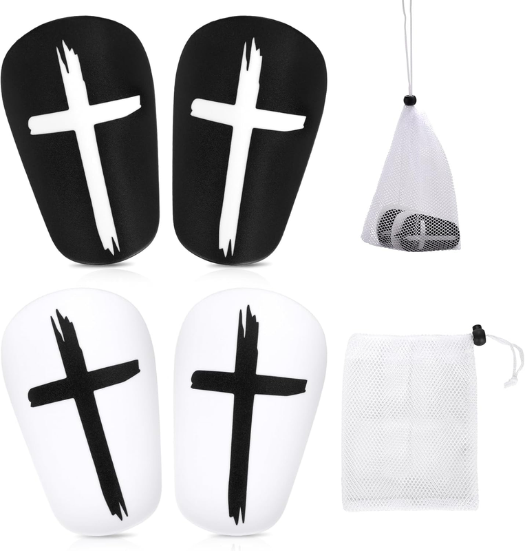 2 Pairs Mini Shin Guards Soccer, 3.93X2.36 Inch Black & White Cross Protective Soccer Shin Guards Small Football Shin Pads Equipment for Youth Kids Boys Girls Adults