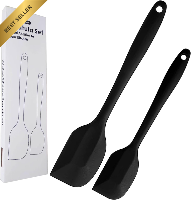 2PCS Silicone Spatula Set Heat Resistant Rubber Non-Stick Cookware Black
