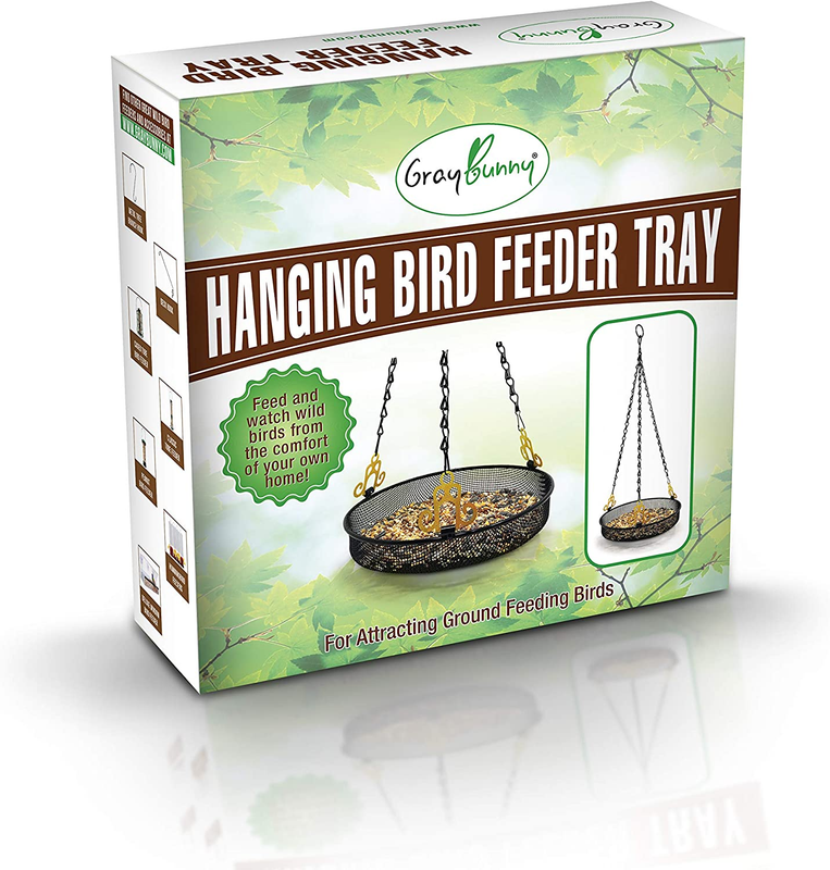 Hanging Bird Feeder Tray with Strong Double-Loop Hanging Chains | Durable Steel