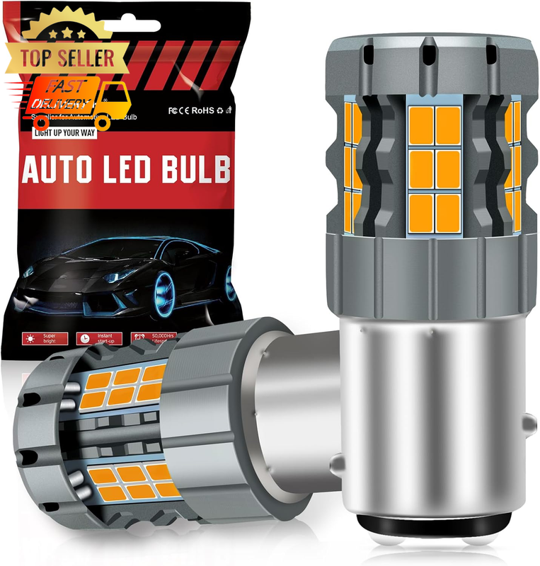1157 LED Turn Signal Bulb 3000LM Amber Yellow CANBUS Error Free - 2PCS