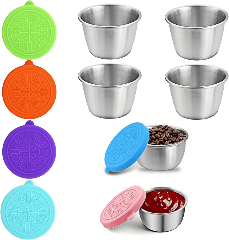 Reusable Salad Container Set,6 Pcs Stainless Steel Salad Dressing Containers wit