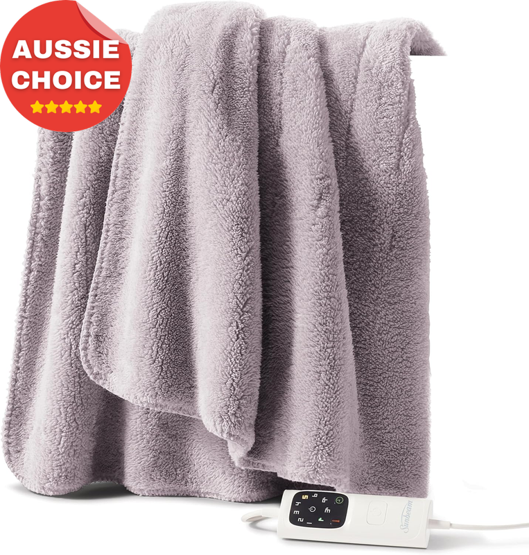 Feel Perfect Heated Sherpa Throw Grey Soft Machine Washable 6 Heat Settings