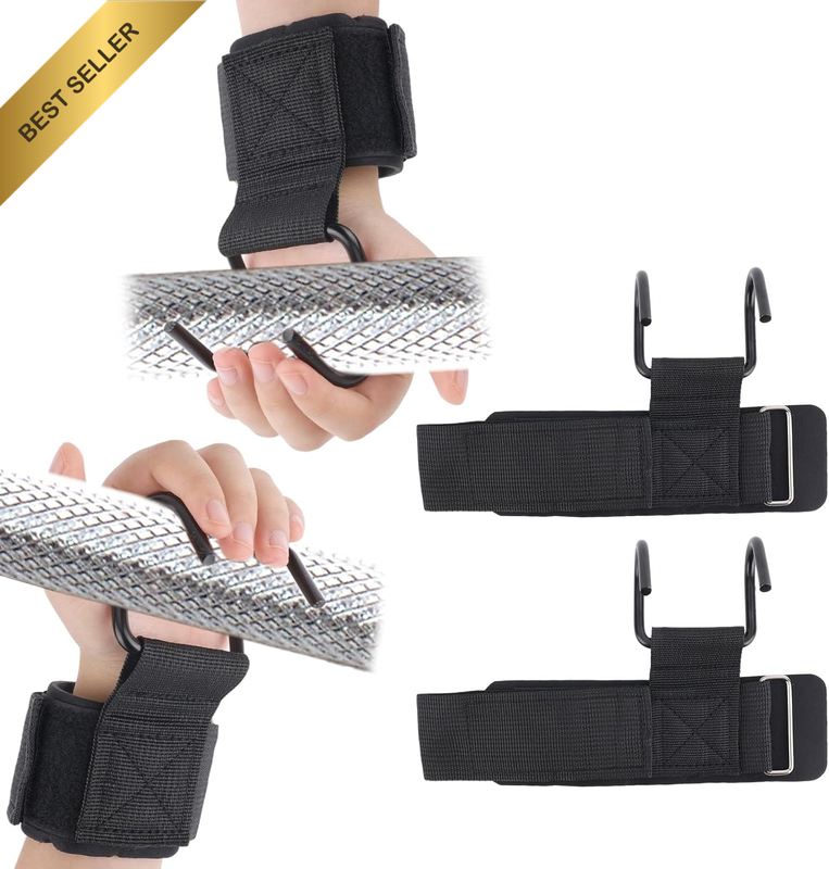 2Pcs Weight Lifting Hooks for Men and Women, 200Lbs Black Fitness Wrist Hook Wei