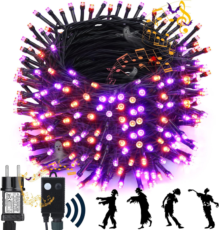 NEXVIN Halloween Deko Outdoor Mit Lichterkette Und Horror Sound, 20M 200LED Hall