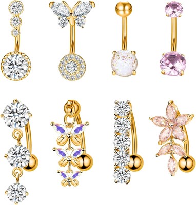 8PCS Belly Buton Ring Surgical Stainless Steel Belly Button Rings for Women Dang