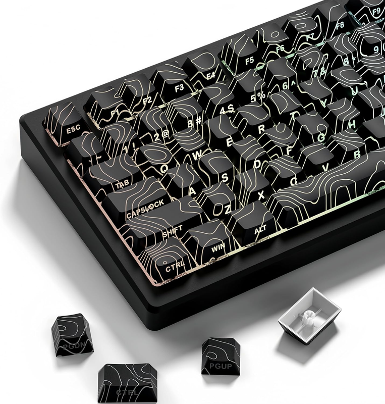 Dagaladoo Shine through Keycaps,Double Shot PBT Keycap,Topographic
