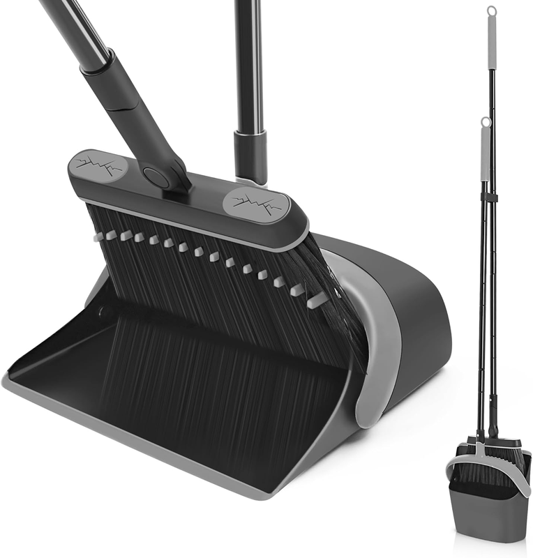 Long Handled Dustpan and Brush Set, 138 Cm Tall Swivel Broom, Upright Foldable