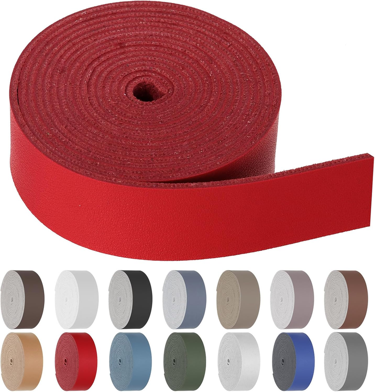 1Pcs 25Mm Wide 2M Long Faux Leather Strap, Red Soft Flat Leather Strip Ideal for