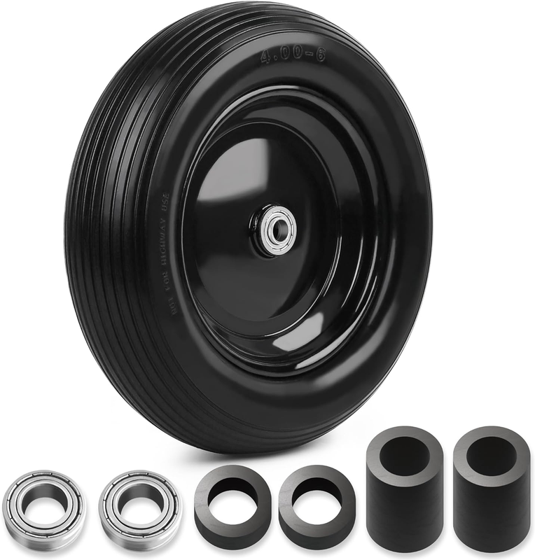 Wheelbarrow Wheels and Tires, for Wheel Barrel Lawn Cart Garden Wagon (4.00-6 Fl