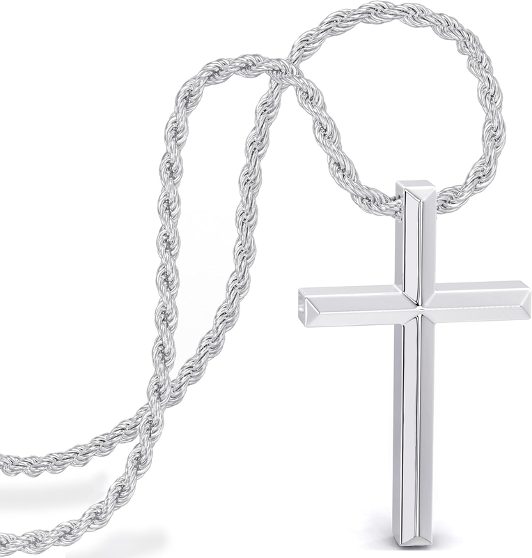 Black Cross Necklace Men Chain Pendant 50Cm Jewellery Catholic Gift