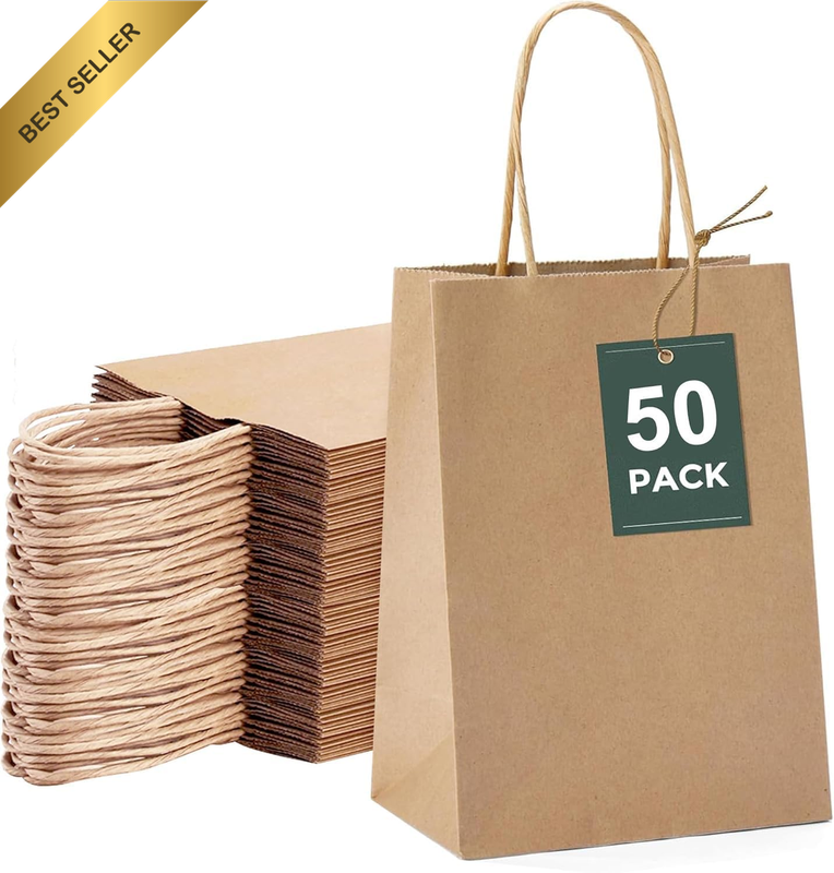Gift Bags, 50 Packs Kraft Paper Party Favor Bags 21X15X8Cm, Shopping Bags Retail