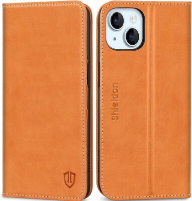 SHIELDON Wallet Case for iPhone 15 6.1'' (2023) Genuine Leather BROWN TAN