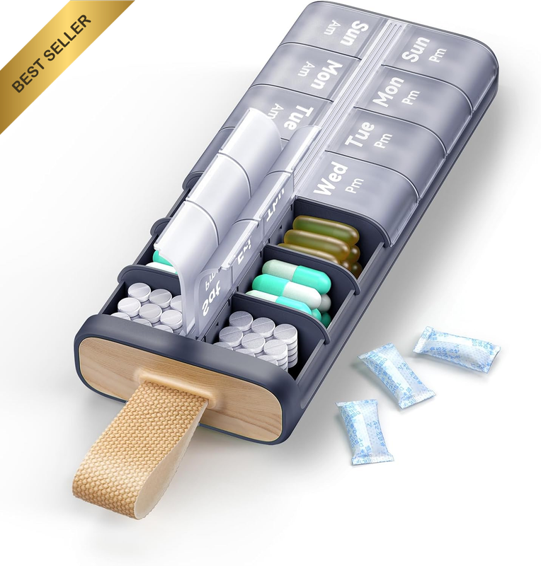 Weekly AM PM Pill Organizer 7 Day, Large 2 Times a Day Pill Box Case with Carry