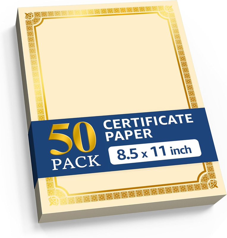 50pc Award Certificate Paper 8.5x11 Gold Foil Border Cardstock...