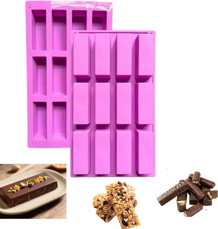 12-Cavity Rectangle Silicone Mould for Chocolate Bars, Food Grade Bpa-Free, Purp
