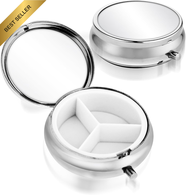 2 Pack round Metal Pill Case, Silver