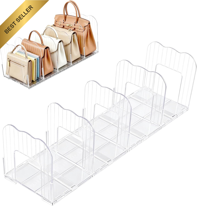 Purse Organizer for Closet Adjustable Clear Acrylic Shelf Divider for Small and