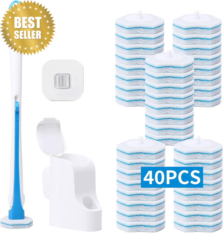 Disposable Toilet Brush Cleaning Tool with 40PCS Refills, Wall Mounted Compact B