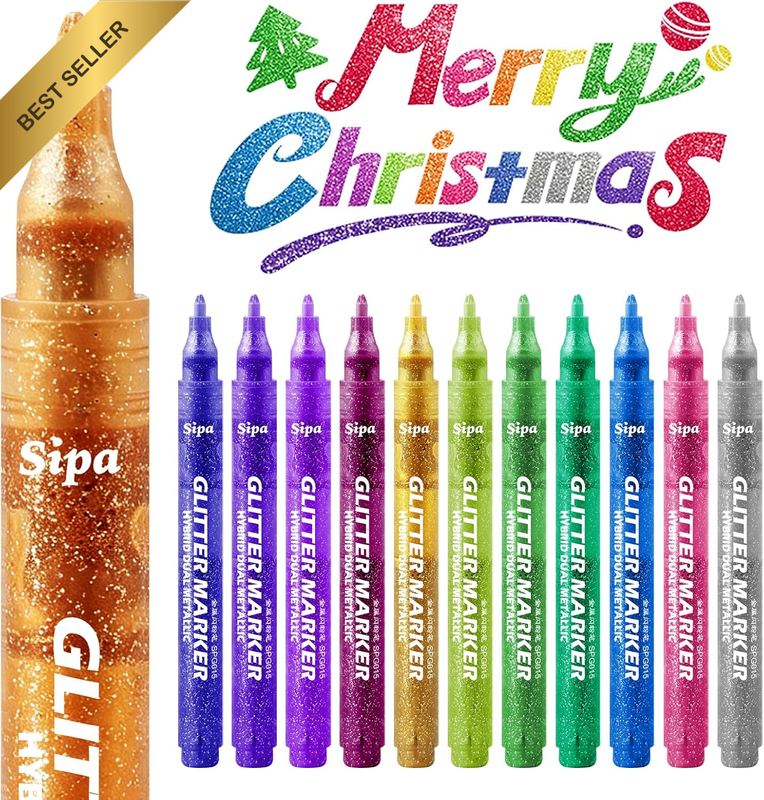 Glitter Paint Markers for Colouring, 1Mm Metallic Paint Pens
