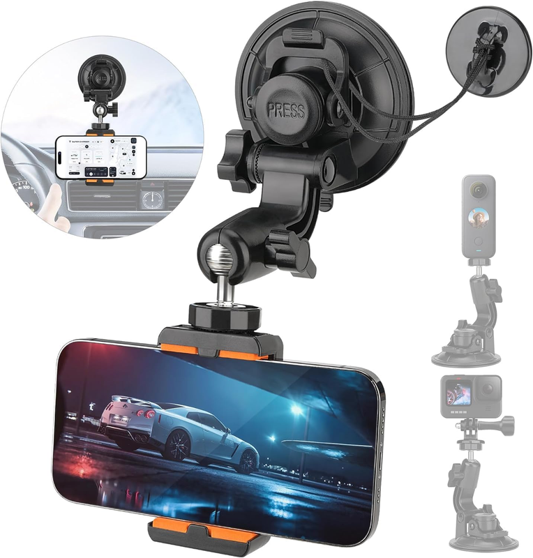 Heavy Duty Super Φ90mm Suction Cup + Adjustable Dual-Ball-Head Action Camera Das