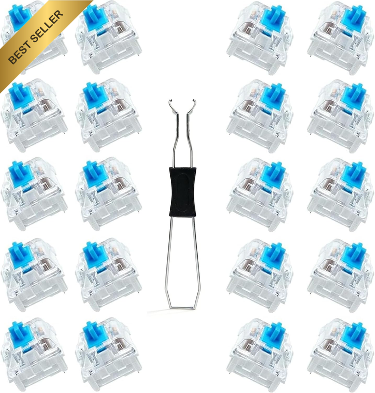 Mechanical Keyboard Switches 20 Pack Blue Clicky 3 Pin Switches Transparent RGB