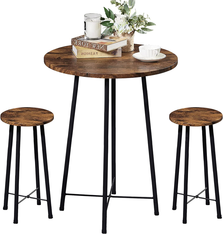 Small Bar Table and Chairs, round Bistro Sets with 2 Barstools, 3-Piece Pub Dini