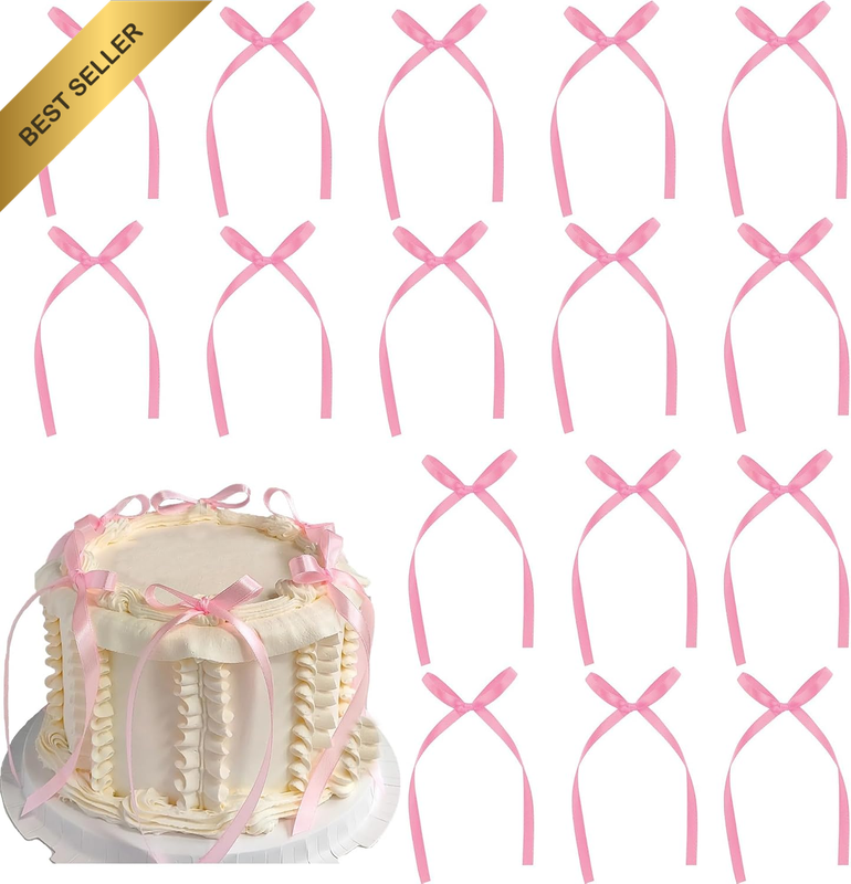 20 Pcs Bow Cupcake Toppers Bowknot Light Pink Cupcake Picks Bridal Baby Shower C