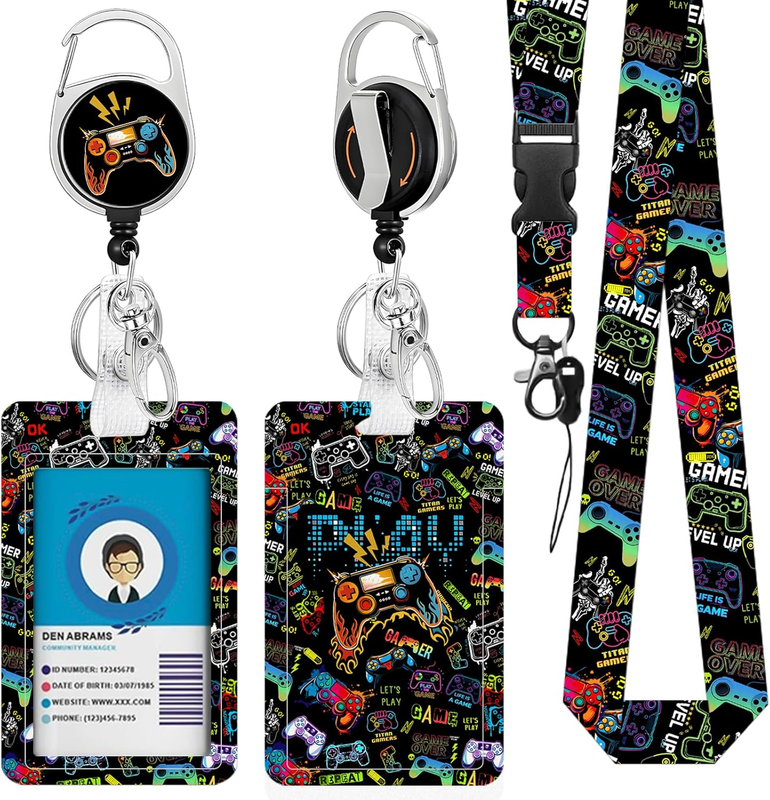 Gamepad Badge Holder with Boys Lanyard, Game ID Badge Holder with Retractable Re